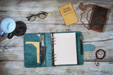 Retro Green leather notebook, refillable leather binder journal