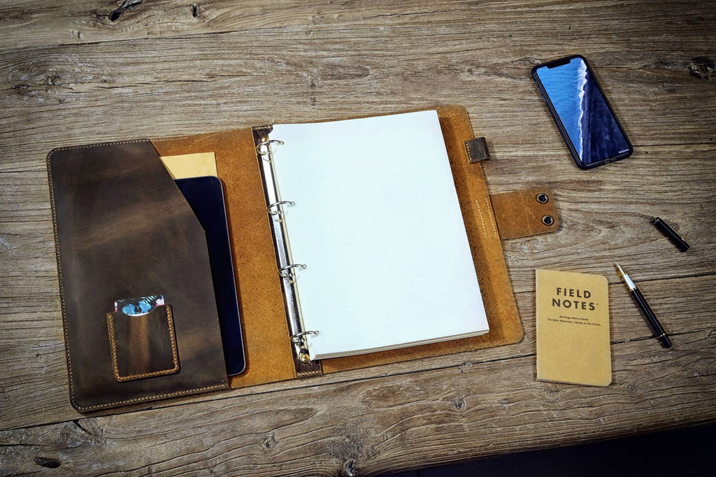 Retro leather A4 4 ring binder folder