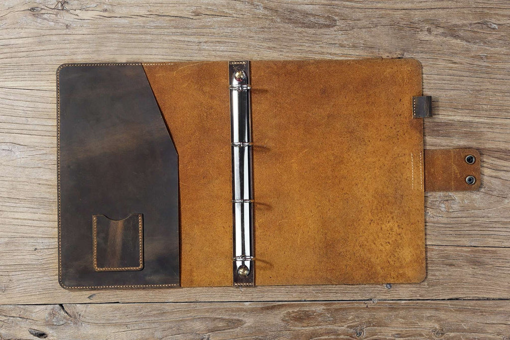 Retro leather A4 4 ring binder folder