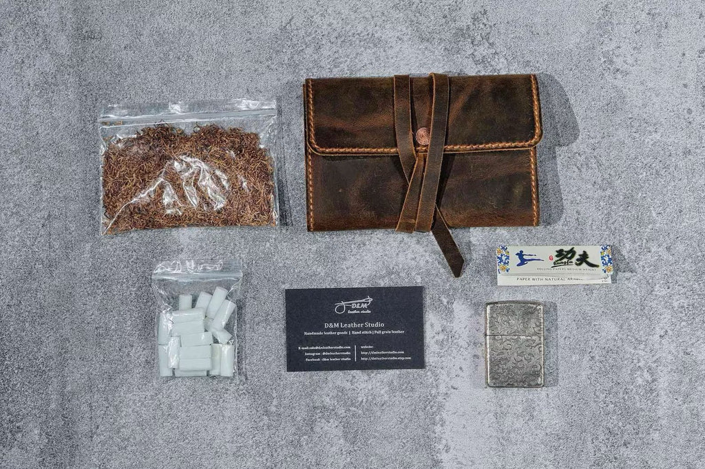Rugged leather rolling tobacco pouch case tobacco accessories