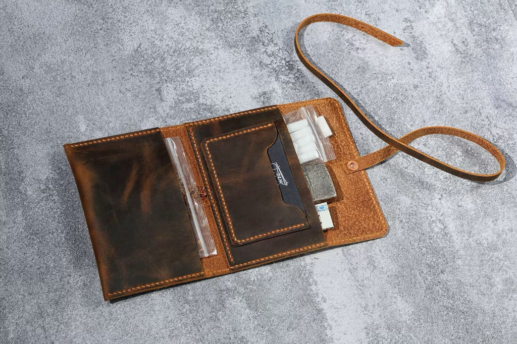Rugged leather rolling tobacco pouch case tobacco accessories