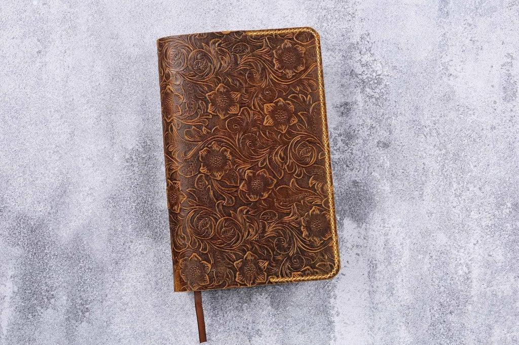 Tooled embossing leather cover case for holy bible KJV , Custom christian gifts for women mother