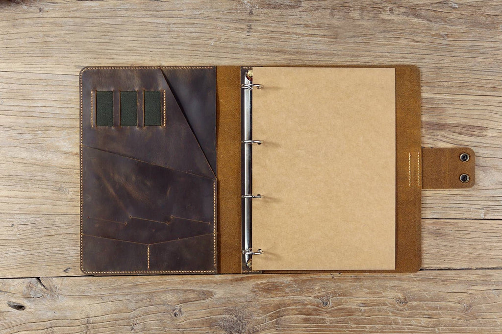 Vintage A4 leather portfolio case binder 4 ring