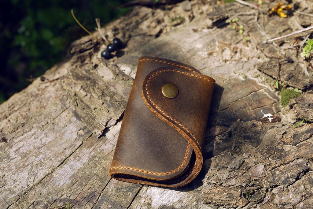 vintage distressed leather key wallet key card holder