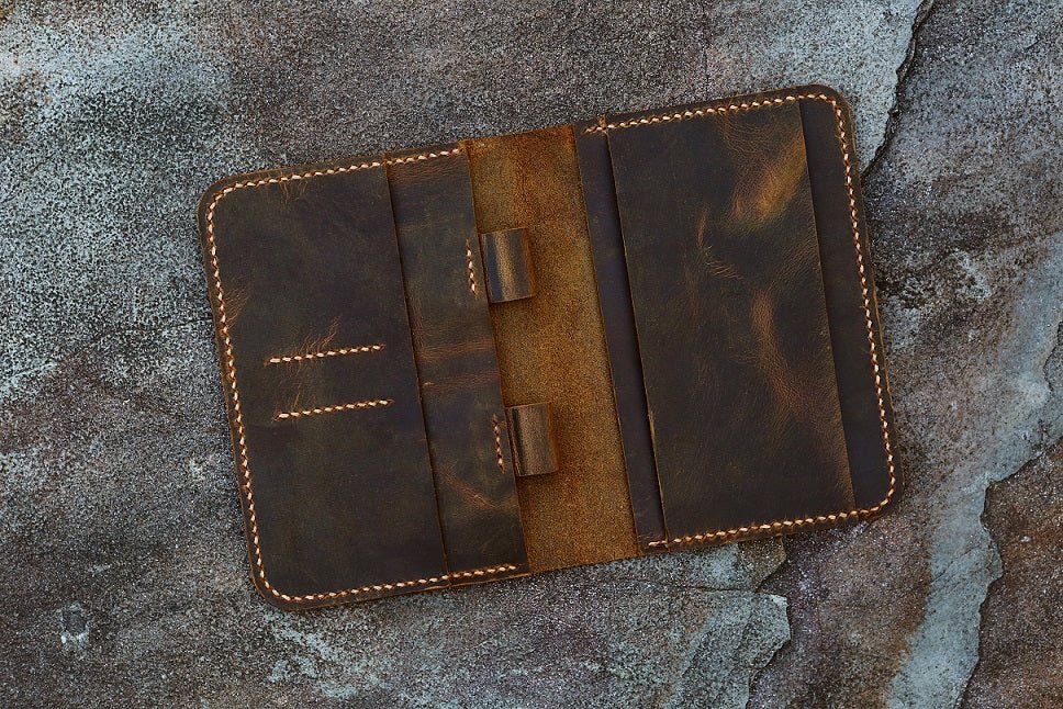 Vintage leather cover for A6 notebook travel journal