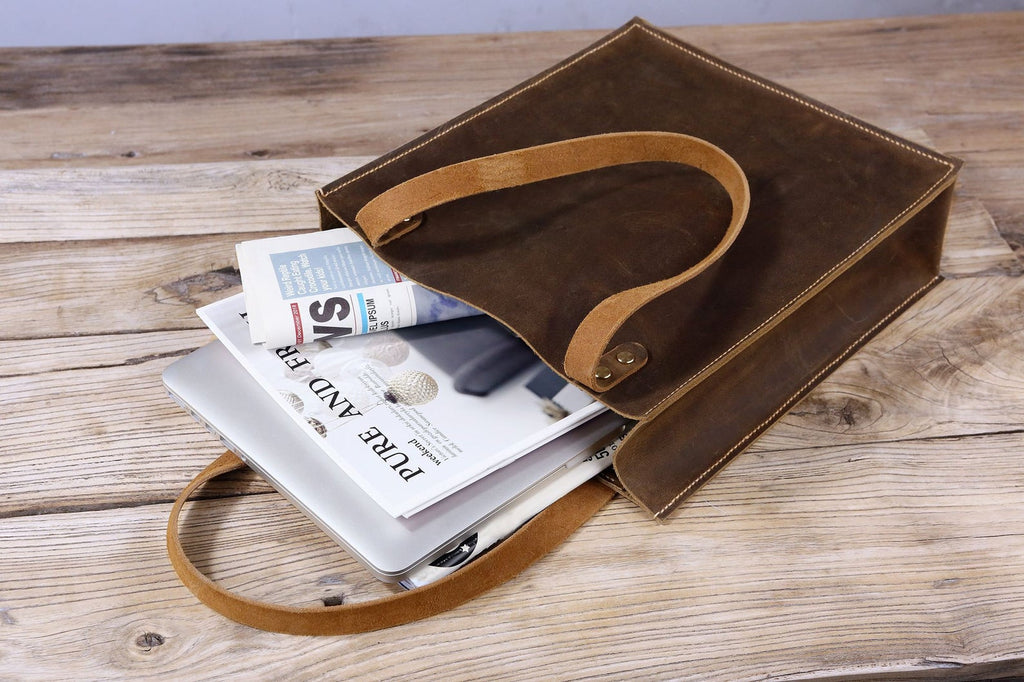 Vintage leather slim tote bag