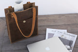 Vintage leather slim tote bag