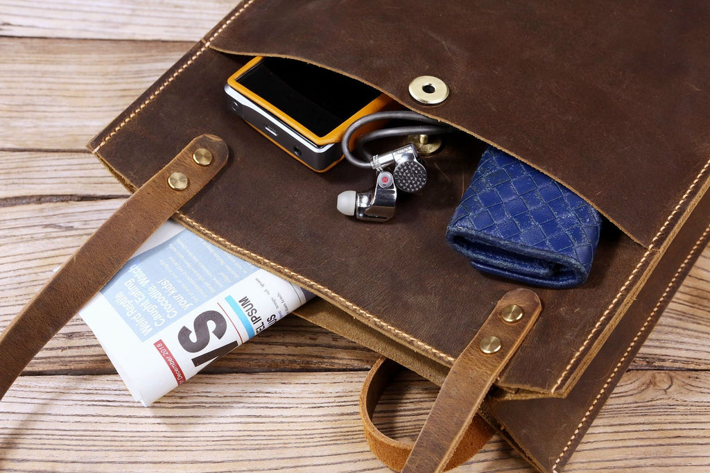 Vintage leather slim tote bag