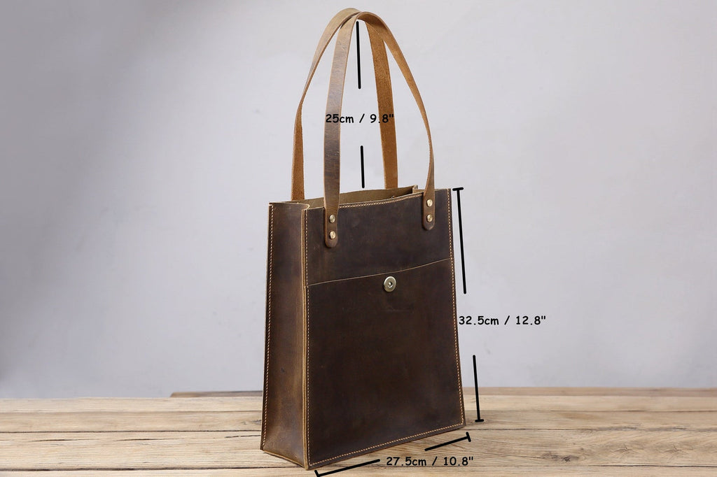 Vintage leather slim tote bag