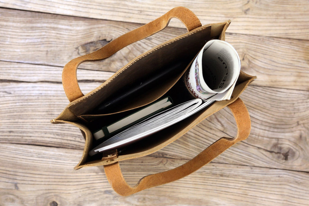 Vintage leather slim tote bag