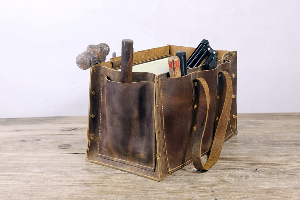 vintage leather tool tote bag for men