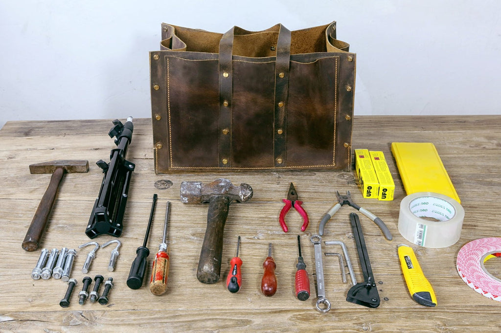 vintage leather tool tote bag for men