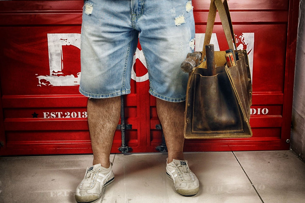 vintage leather tool tote bag for men