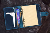 vintage marine blue A5 leather journal planner binder