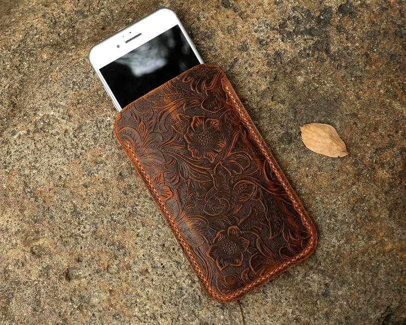 Women genuine embossing leather sleeve for iPhone 11 Pro Max / iPhone leather sleeve pouch case
