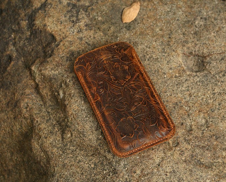 Women genuine embossing leather sleeve for iPhone 11 Pro Max / iPhone leather sleeve pouch case