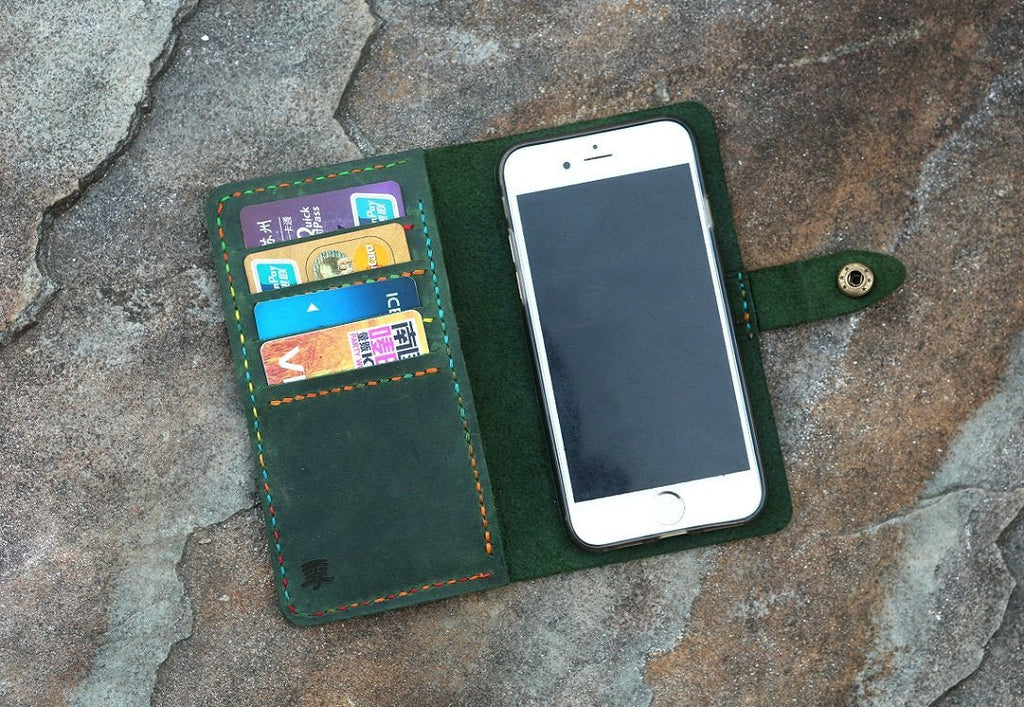 Women girl genuine leather iPhone wallet for iPhone 13 12 11 Pro Max red green leather phone wallet case for iPhone 13 12 mini IPX0MW