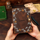 Leather flower floral A6 binder planner organiser, Personalized leather journal notebook, leather gift for her