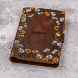 Leather flower floral A6 binder planner organiser, Personalized leather journal notebook, leather gift for her