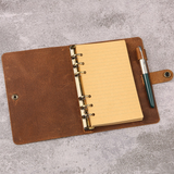 Leather flower floral A6 binder planner organiser, Personalized leather journal notebook, leather gift for her