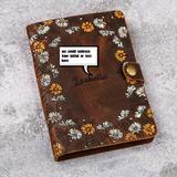 Leather flower floral A6 binder planner organiser, Personalized leather journal notebook, leather gift for her