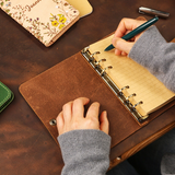 Leather flower floral A6 binder planner organiser, Personalized leather journal notebook, leather gift for her