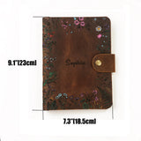Leather floral flower A5 binder planner organiser, Personalized leather journal notebook, leather gift for her