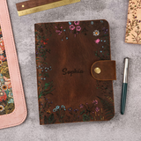 Leather floral flower A5 binder planner organiser, Personalized leather journal notebook, leather gift for her