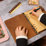 Leather floral flower A5 binder planner organiser, Personalized leather journal notebook, leather gift for her