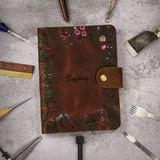 Leather floral flower A5 binder planner organiser, Personalized leather journal notebook, leather gift for her