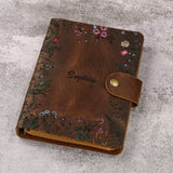 Leather floral flower A5 binder planner organiser, Personalized leather journal notebook, leather gift for her