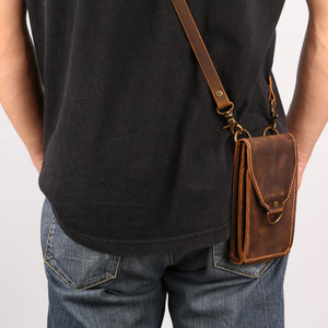 Rugged Leather Phone Crossbody Bag For Men