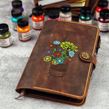 Hand Painted moleskine leather cover personalized with pen loop