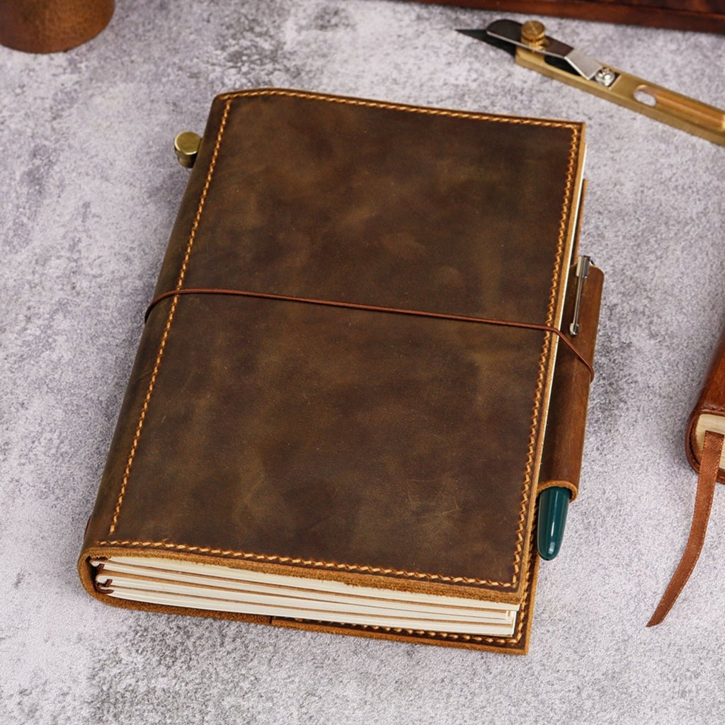leather travel journal A5 refillable notebook organizer – DMleather