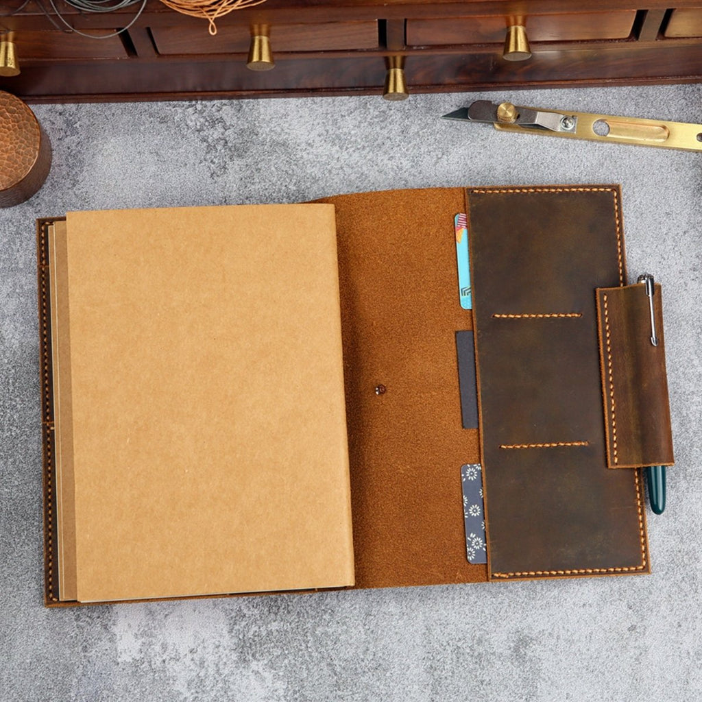 leather travel journal A5 refillable notebook organizer – DMleather