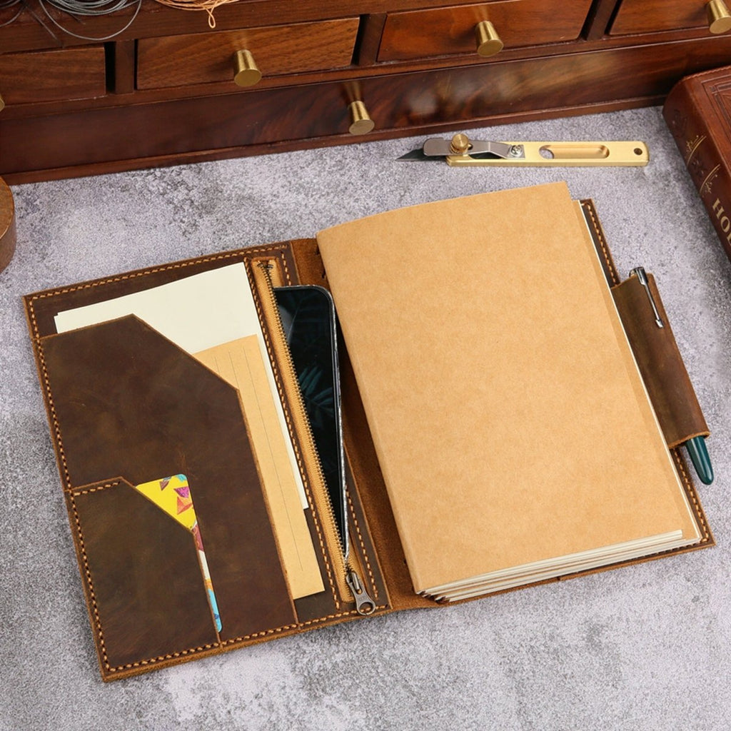 leather travel journal A5 refillable notebook organizer – DMleather