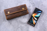 Personalized leather cell phone holster for Samsung Galaxy Z Fold 4 , phone case with belt loop , brown leather Phone holster