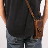Rugged Leather Phone Crossbody Bag For Men