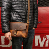 Genuine leather mens stachel bag , small minimal designer messenger shoulder bag