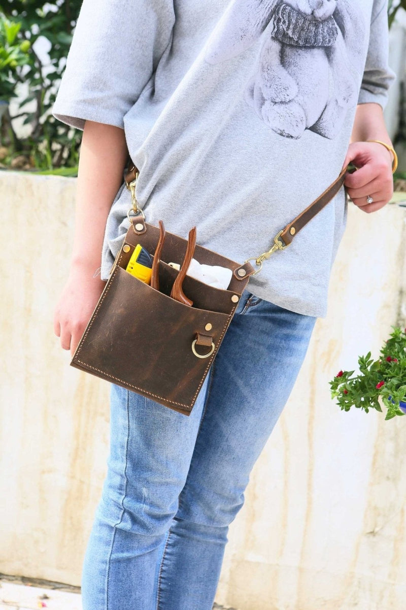 slim small leather gardening belt holster