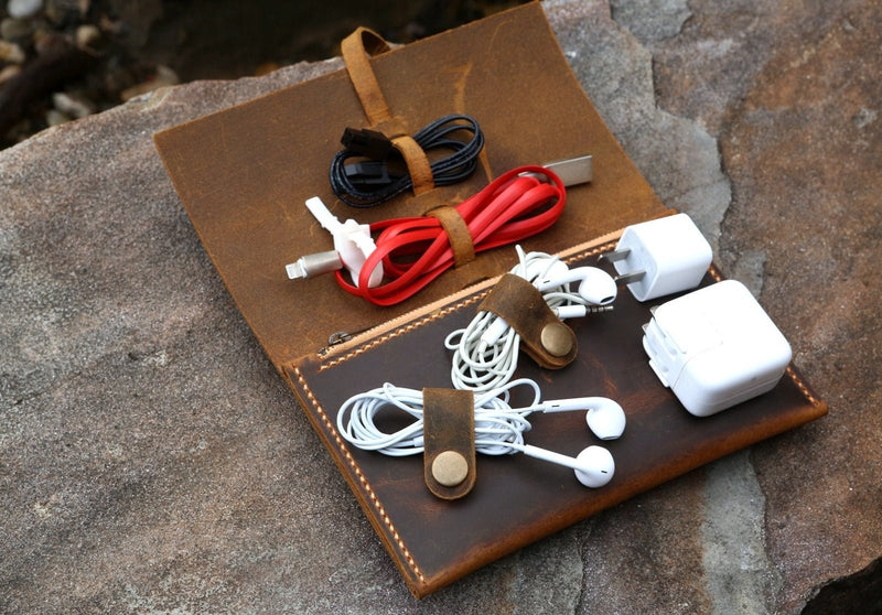 leather cable pouch