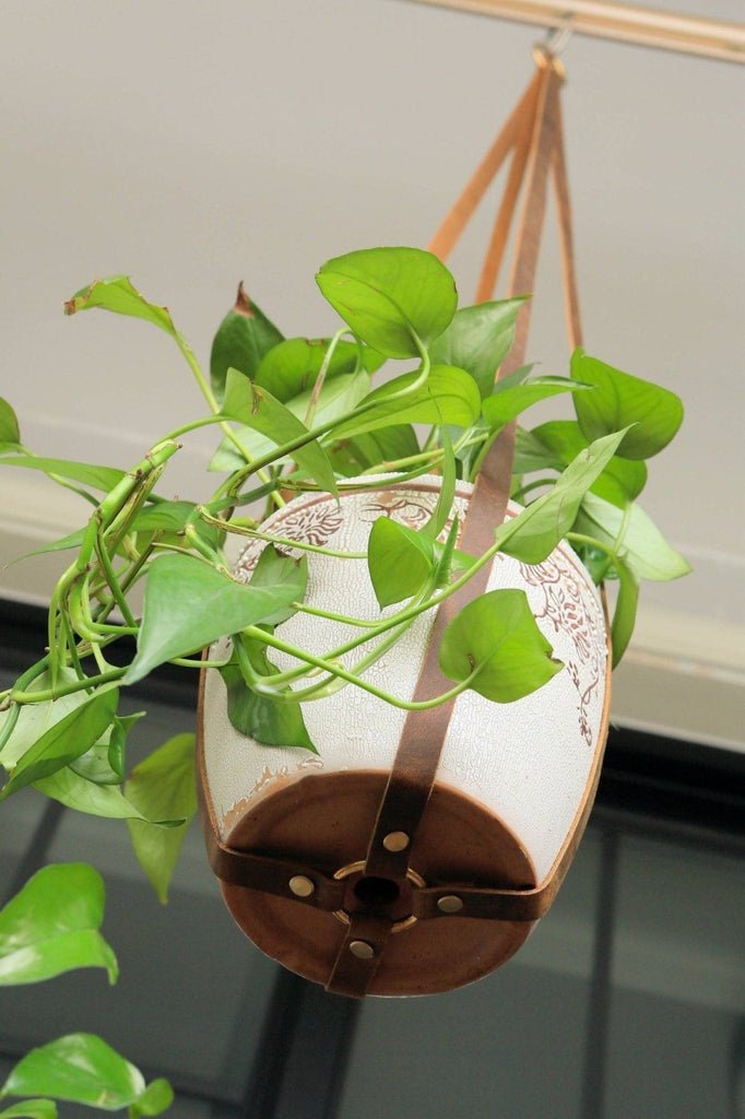 leather plant hanger Vintage Brown Leather Plant Hanger holder