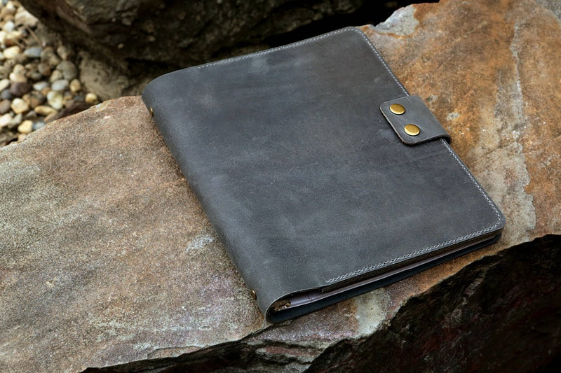 gray leather work portfolio