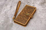 Women embossing leather wristlet phone case for iPhone 15 14 13
