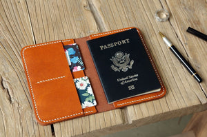 Designer vegetable tanned leather passport cover