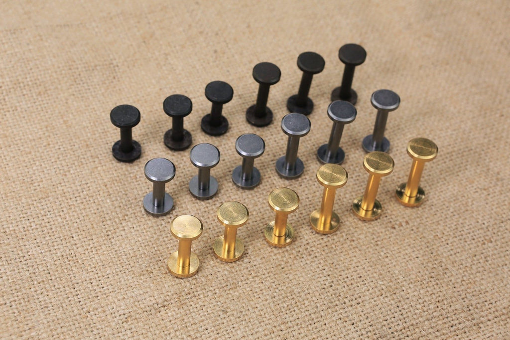 Solid Brass Chicago Screws for Leather, Belts, Handbags, Crafts & Accessories | Black Matte | 3/8 (CS7710-0G-BCD-50)