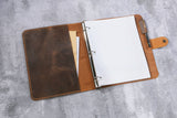 Leather 3 ring binder business portfolio folders with pockets