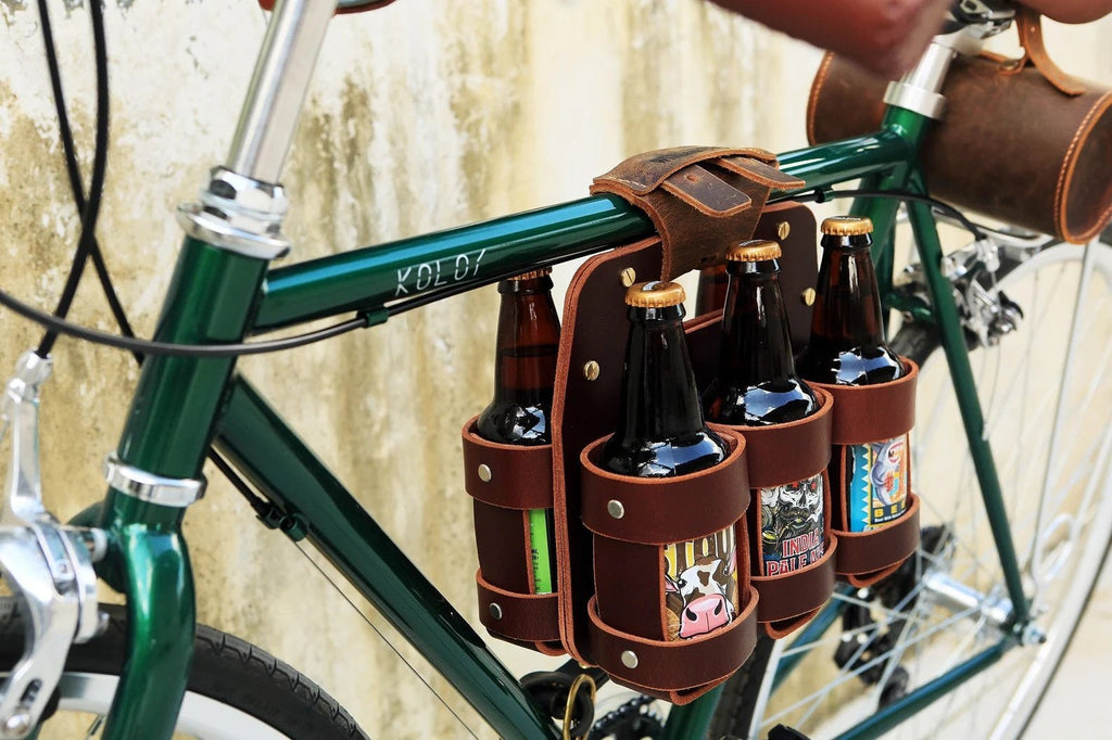 6 Pack Beer Holder For Bike Leather Bicycle Beer Carrier