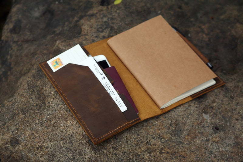 Personalized Brown Leather A5 Refillable Notebook Cover Holder – LeatherNeo
