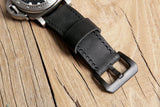 All black hand stitch wide leather watch bands straps